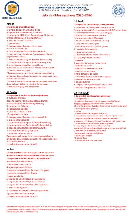  Supply List 2025-26 Spanish